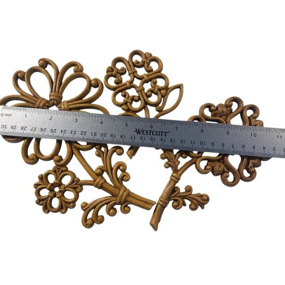Set Of 3 Vintage Homco Flower Wall MCM Decor, 7", 6" & 4.5"  Brown Gold Plastic - Picture 6 of 7